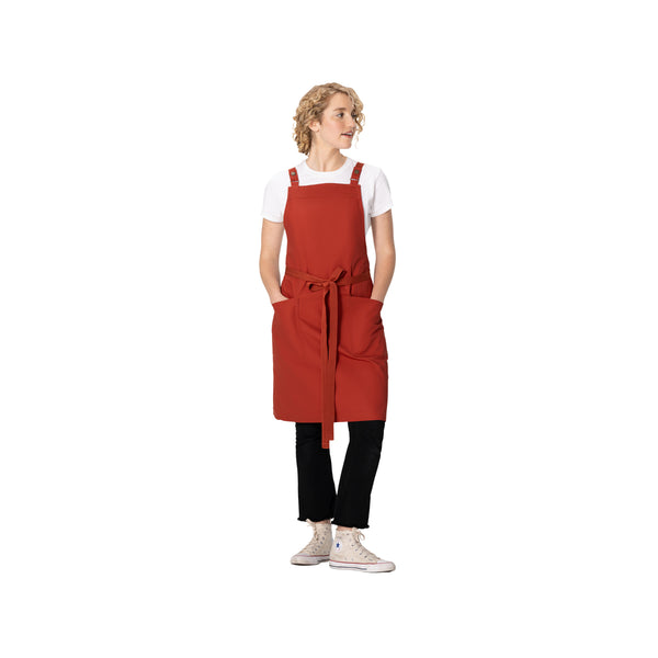 ABS04.RUS Chef Works Repreve Lockharte Cross-Back Apron with 2 Pockets Rust 800x860mm Globe Importers Adelaide Hospitality Supplies