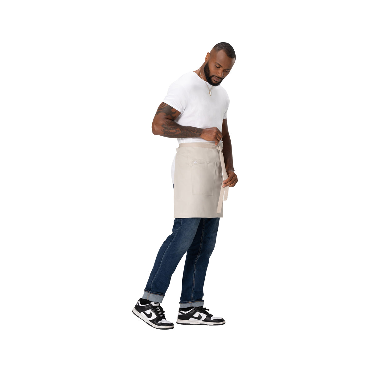 AHS02.ECR Chef Works Repreve Lockharte Waist Apron with 2 Pockets Ecru 800x485mm Globe Importers Adelaide Hospitality Supplies