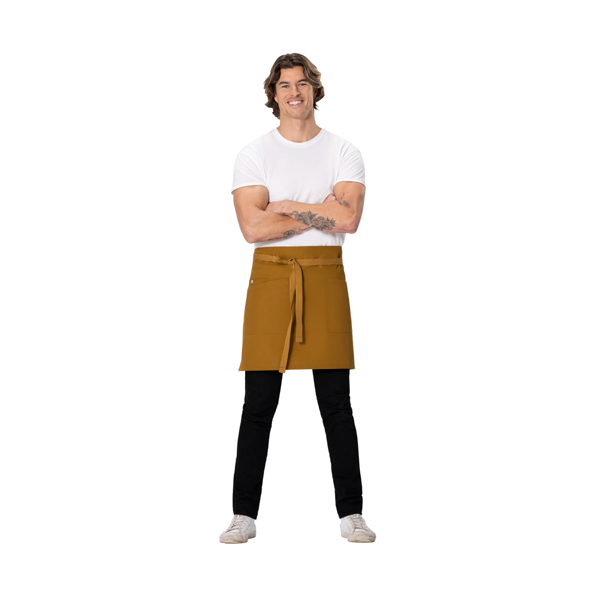 AHS02.MUS Chef Works Repreve Lockharte Waist Apron with 2 Pockets Mustard 800x485mm Globe Importers Adelaide Hospitality Supplies
