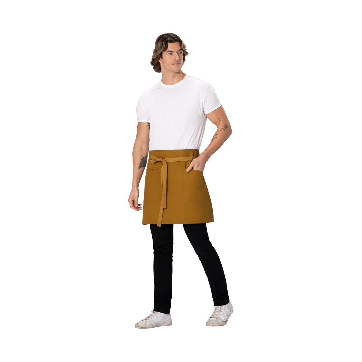 AHS02.MUS Chef Works Repreve Lockharte Waist Apron with 2 Pockets Mustard 800x485mm Globe Importers Adelaide Hospitality Supplies