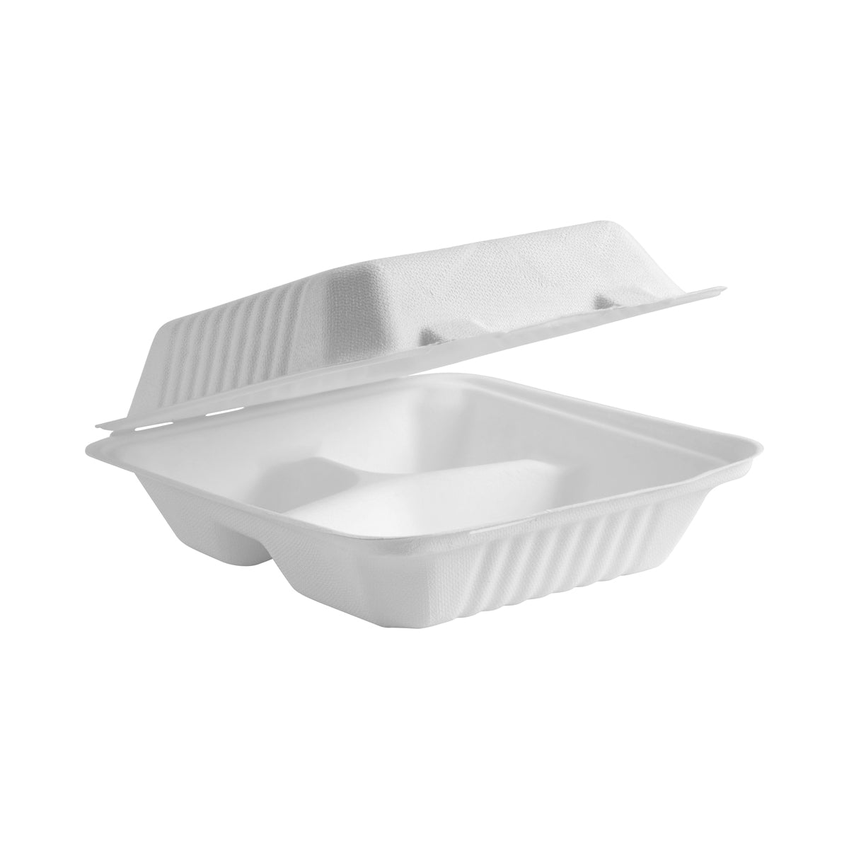 BP.B-DHL-83-PF BioPak BioCane Dinner Clam 3-Compartment Plant Fibre White 200x220x80mm Globe Importers Adelaide Hospitality Supplies