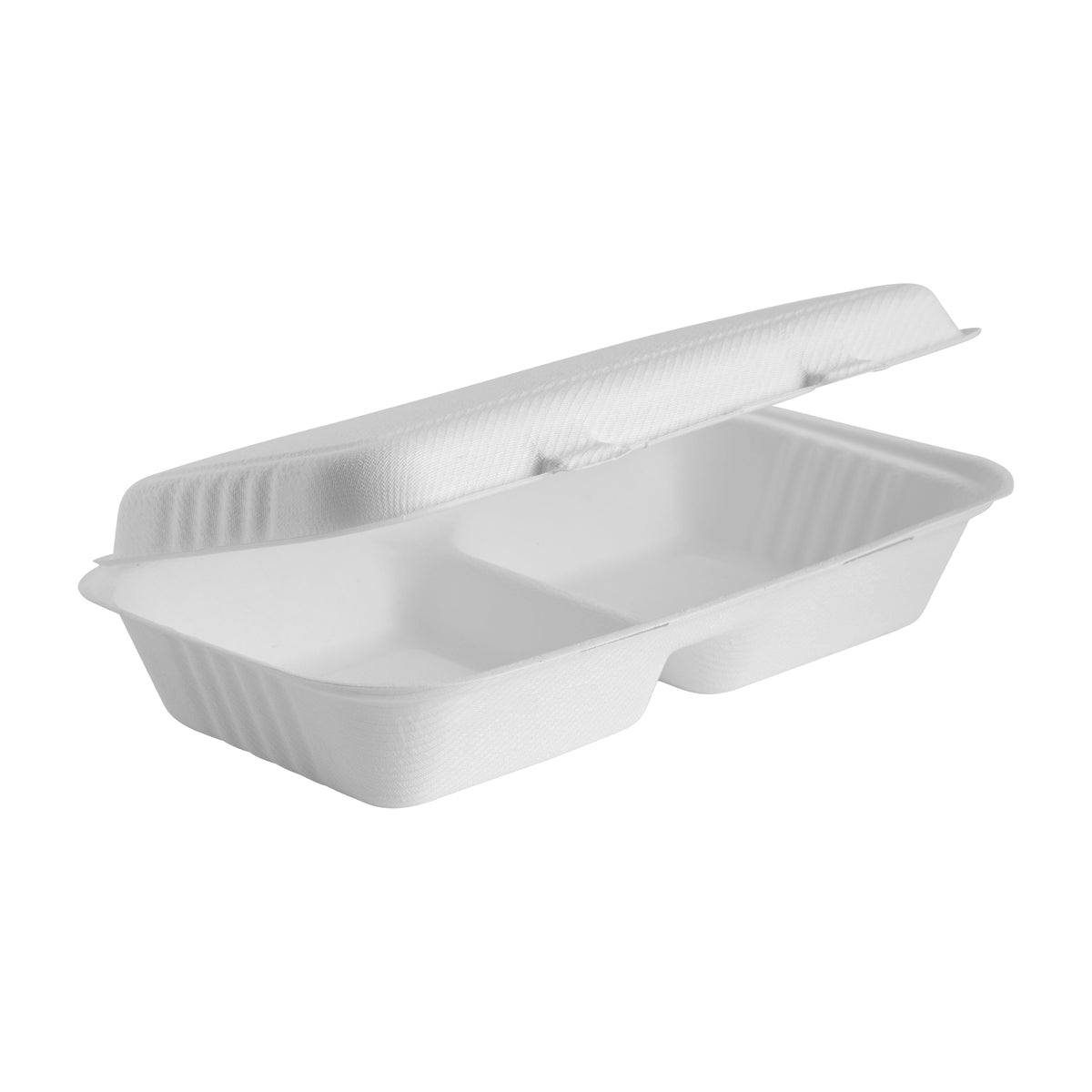 BP.B-HL-1156-2-PF BioPak BioCane Large Snack Clam 2-Compartment Plant Fibre White 280x160x70mm Globe Importers Adelaide Hospitality Supplies