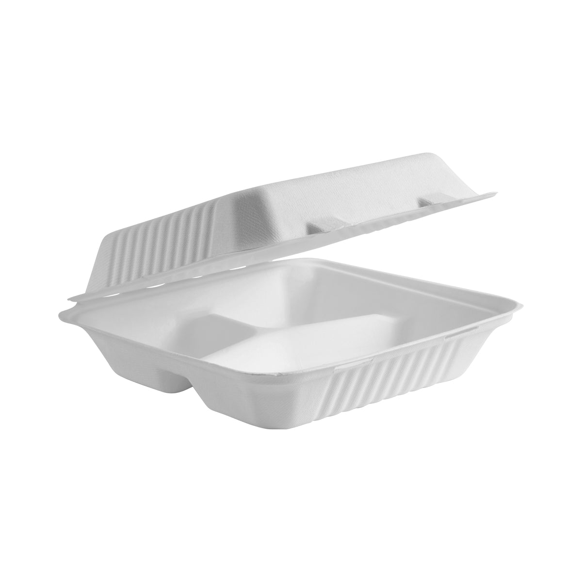 BP.B-HL-93-PF BioPak BioCane Family Clam 3-Compartment Plant Fibre White 230x230x80mm Globe Importers Adelaide Hospitality Supplies