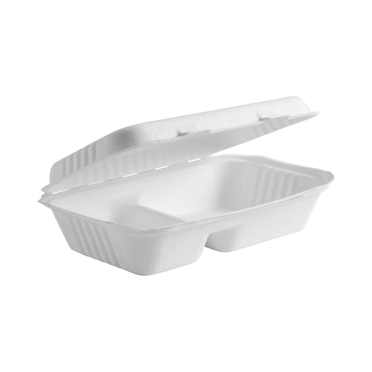 BP.B-HL-96-2-PF BioPak BioCane Snack Clam 2-Compartment Plant Fibre White 230x150x80mm Globe Importers Adelaide Hospitality Supplies