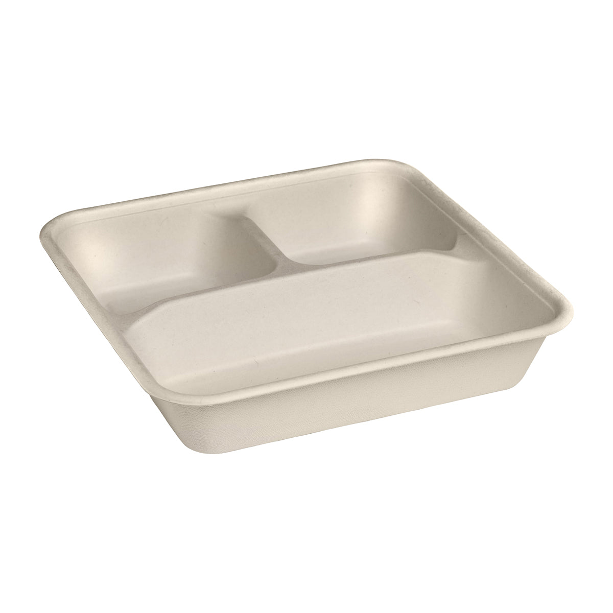 BP.B-LB-3C-N-LARGE-PF BioPak BioCane Square Takeaway Container Large 3-Compartment Plant Fibre Natural 232x232x46mm / 560ml+240ml+240ml Globe Importers Adelaide Hospitality Supplies