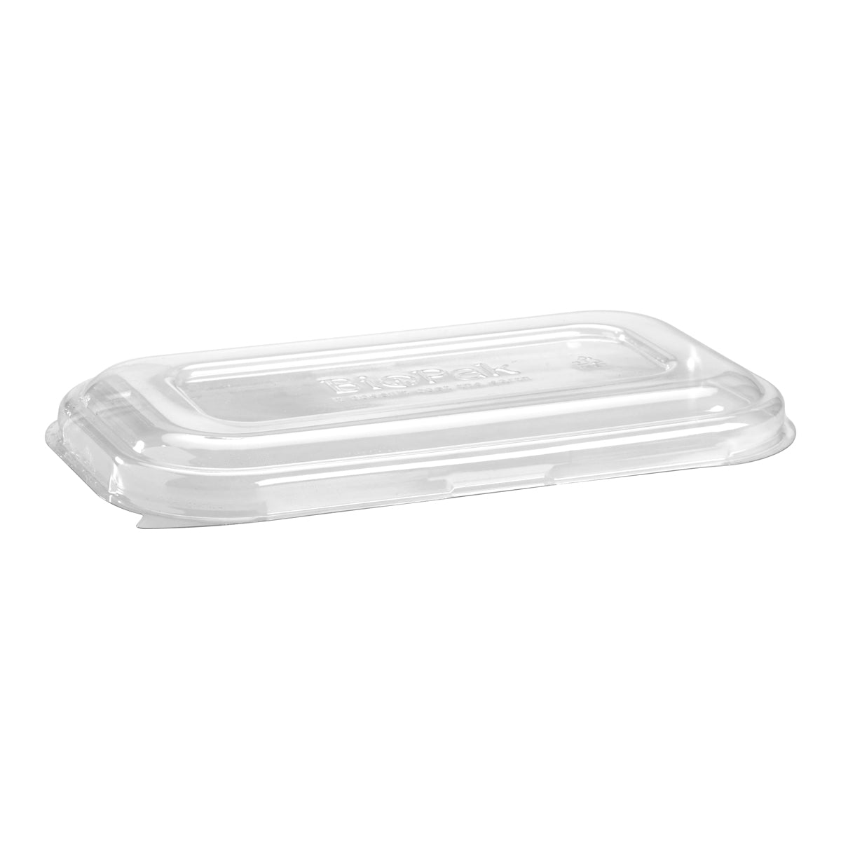 BP.B-LBL-RPET(D) BioPak Clear RPET Oblong Takeaway Dome Lid 232x132mm Globe Importers Adelaide Hospitality Supplies