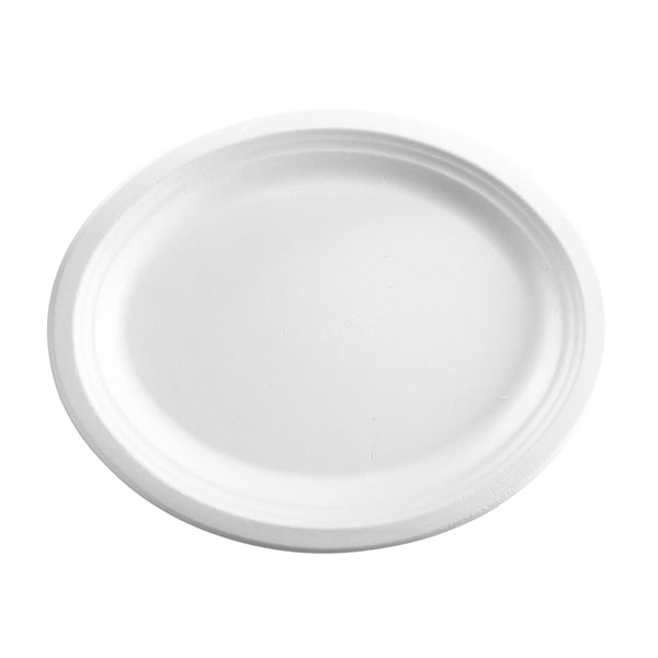 BP.B-PL-16-2-PF BioPak BioCane Oval Plate Plant Fibre White 320x250mm / 12.5x10" Globe Importers Adelaide Hospitality Supplies