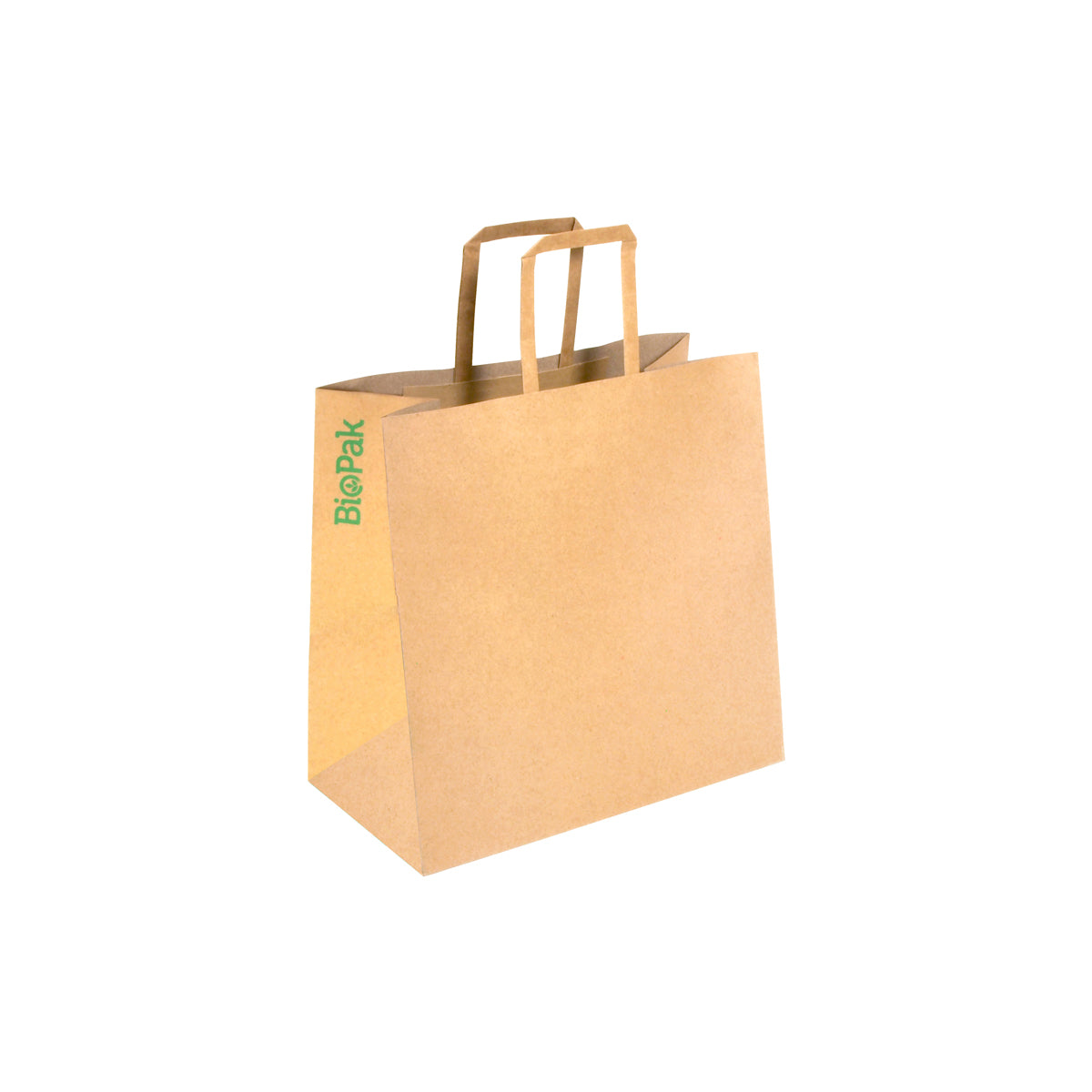 BP.BAG-TA-F-SMALL BioPak FSC™ Paper Bag Small with Flat Handles Kraft 280x275x150mm Globe Importers Adelaide Hospitality Supplies