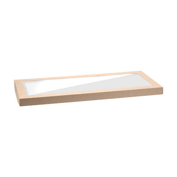 BP.BB-CBWL-L BioPak FSC BioBoard & Clear PLA Catering Tray Window Lid Large Kraft 564x255x30mm Globe Importers Adelaide Hospitality Supplies