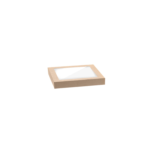 BP.BB-CBWL-S BioPak FSC BioBoard & Clear PLA Catering Tray Window Lid Small Kraft 229x228x30mm Globe Importers Adelaide Hospitality Supplies