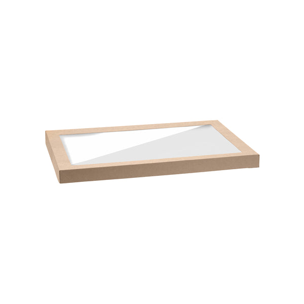 BP.BB-CBWL-XL BioPak FSC BioBoard & Clear PLA Catering Tray Window Lid Extra Large Kraft 455x313x30mm Globe Importers Adelaide Hospitality Supplies