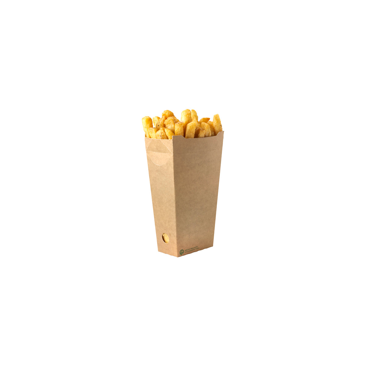 BioPak BioBoard Enclosed Chip Box Printed Kraft Look Large 100x55x150mm (800/ctn)