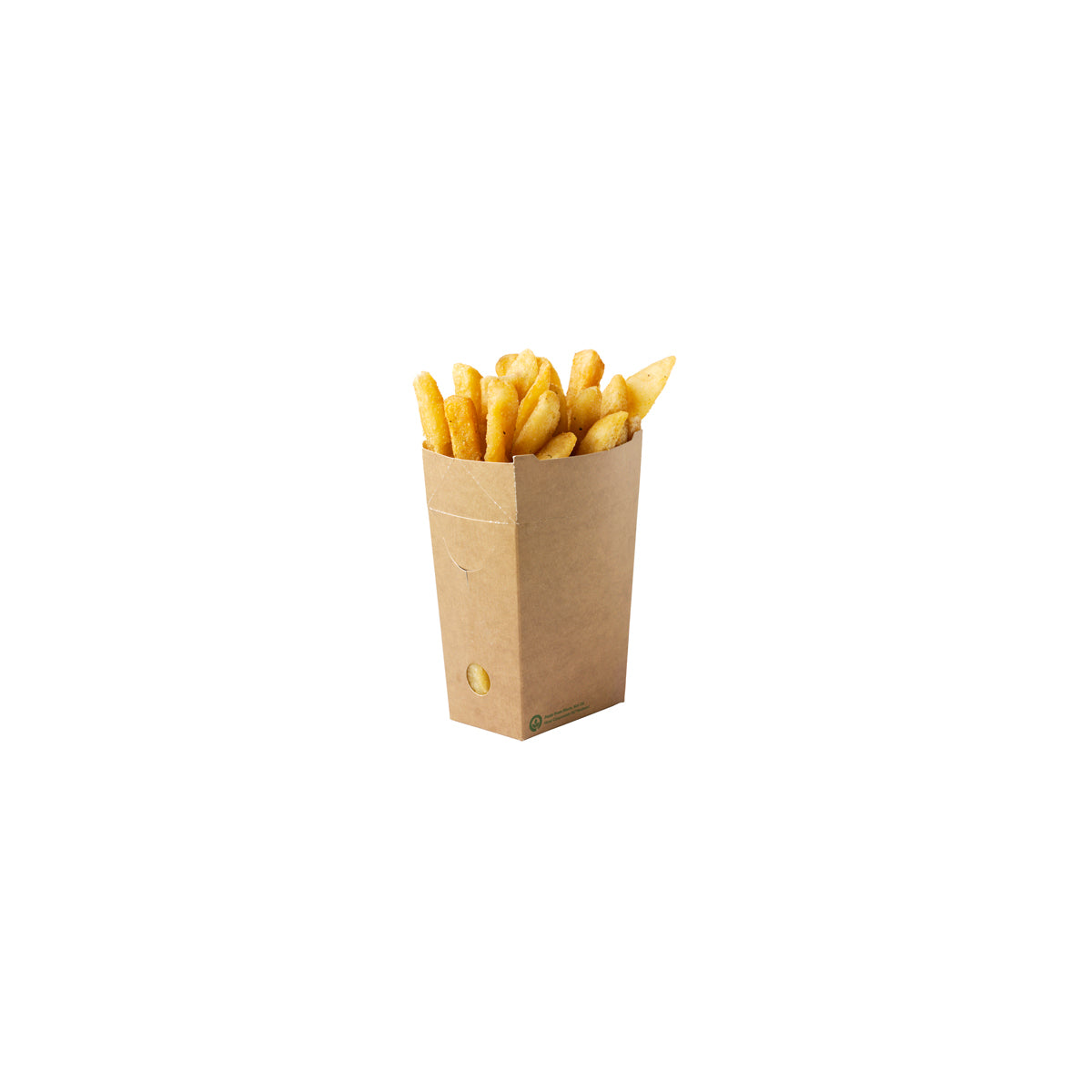 BioPak BioBoard Enclosed Chip Box Printed Kraft Look Small 85x56x100mm (800/ctn)