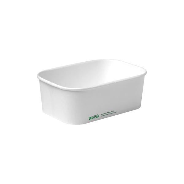 BP.BB-LB-750-W BioPak FSC™ BioBoard Rectangle Takeaway Container White 750ml Globe Importers Adelaide Hospitality Supplies