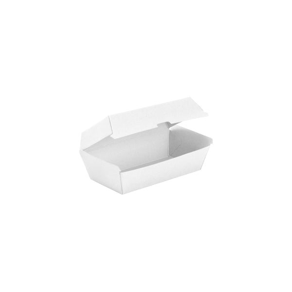 BP.BB-SNACK BOX REGULAR-W BioPak FSC BioBoard Regular Snack Box White 175x90x84m Globe Importers Adelaide Hospitality Supplies