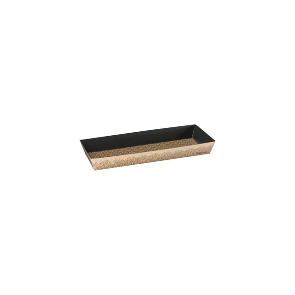 BP.BB-ST-LONG BioPak FSC BioBoard Paper Sushi Tray Long Black & Kraft 192x63x24mm Globe Importers Adelaide Hospitality Supplies