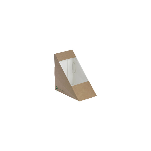 BP.BB-SW-MEDIUM2 BioPak BioBoard Sandwich Wedge Printed Kraft Look 123x72x79mm Globe Importers Adelaide Hospitality Supplies