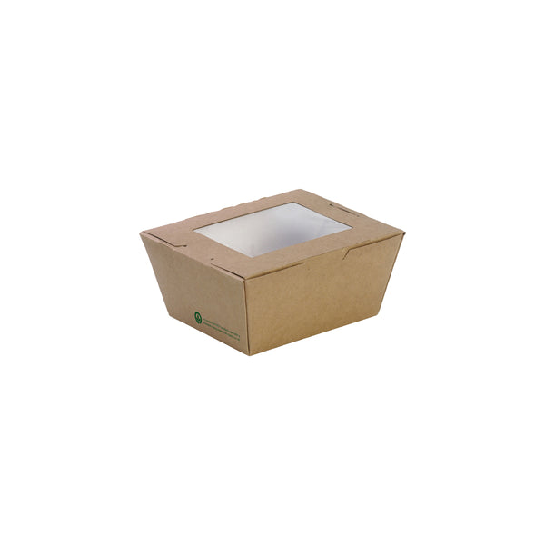 BP.BB-WLBS-1 BioPak FSC™ BioBoard Lunch Box with Window Small Printed Kraft Look 110x90x64mm Globe Importers Adelaide Hospitality Supplies