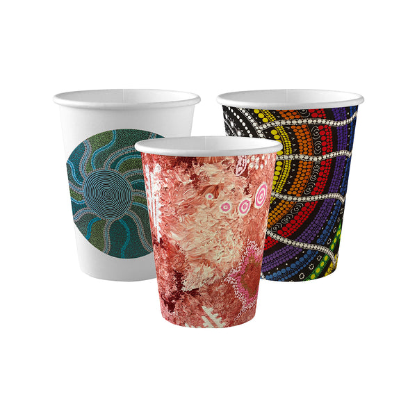 BP.BC-12-CCAB-ART BioPak Single Wall Indigenous Art Series BioCup (90mm) 390m l /12oz Globe Importers Adelaide Hospitality Supplies