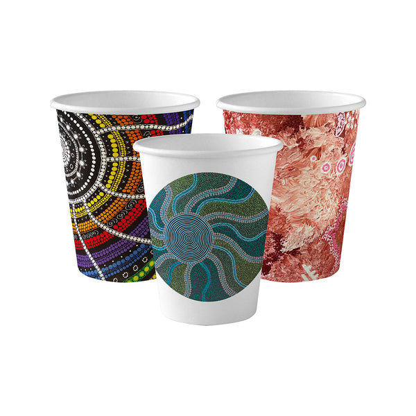 BP.BC-8-CCAB-ART BioPak Single Wall Indigenous Art Series BioCup (80mm) 280ml / 8oz Globe Importers Adelaide Hospitality Supplies