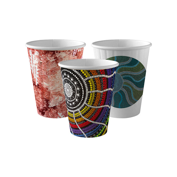 BP.BC-8DW-CCAB-ART BioPak Double Wall Indigenous Art Series BioCup (80mm) 255ml / 8oz Globe Importers Adelaide Hospitality Supplies