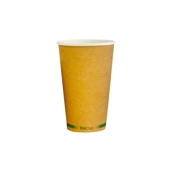 BP.BCK-16-GS-V2 BioPak Single Wall Green Stripe Kraft BioCup (90mm) 510ml / 16oz Globe Importers Adelaide Hospitality Supplies