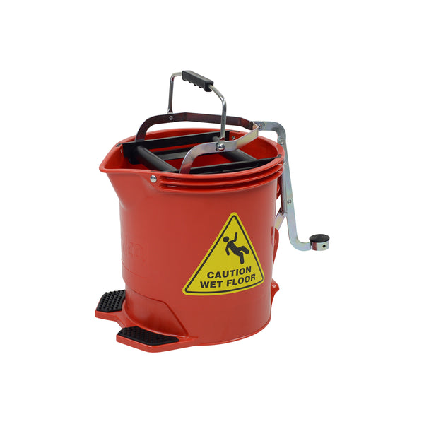 EDCO.28570 Plastic Wringer Red Bucket with Metal Wringer & Pedal 15Lt Globe Importers Adelaide Hospitality Supplies