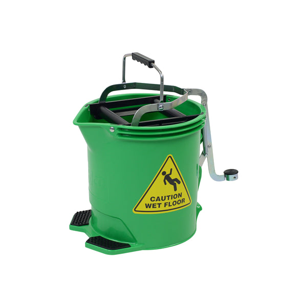 EDCO.28580 Plastic Wringer Green Bucket with Metal Wringer & Pedal 15Lt Globe Importers Adelaide Hospitality Supplies