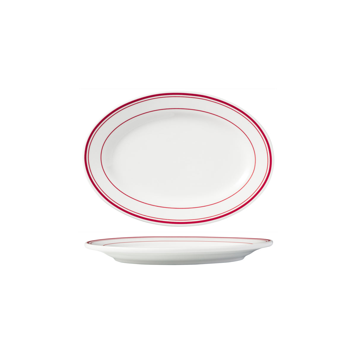 HAG.WBI0111 Maxwell & Williams Bistro Red Rim Oval Plate 210x150mm Globe Importers Adelaide Hospitality Supplies