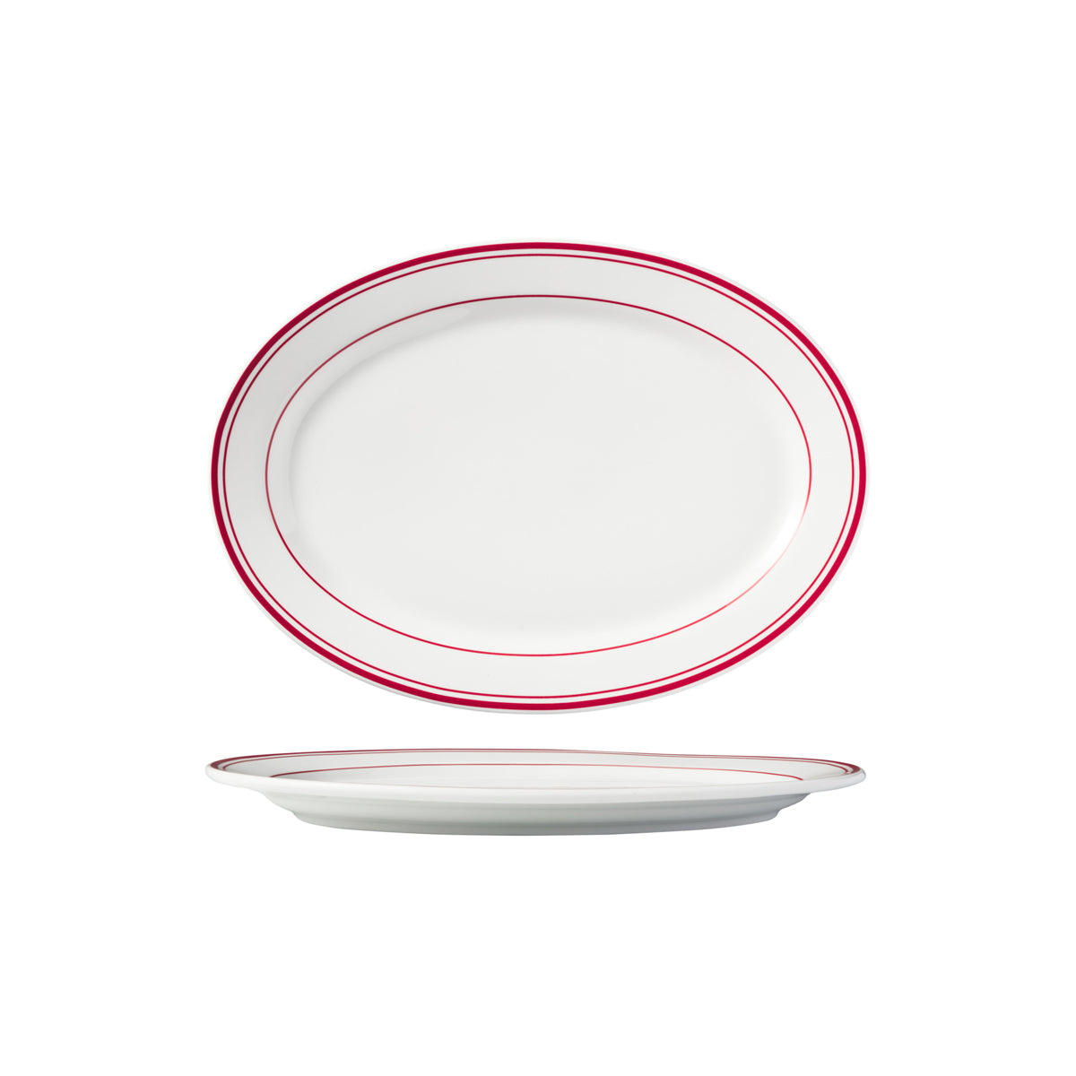 HAG.WBI0113 Maxwell & Williams Bistro Red Rim Oval Platter 285x205mm Globe Importers Adelaide Hospitality Supplies