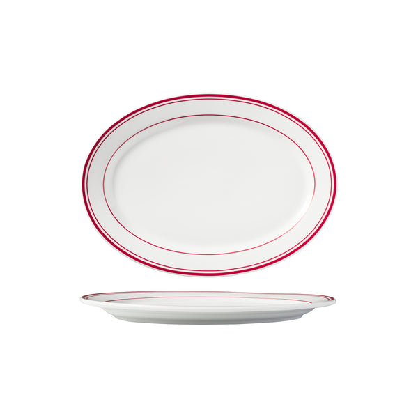 HAG.WBI0113 Maxwell & Williams Bistro Red Rim Oval Platter 285x205mm Globe Importers Adelaide Hospitality Supplies