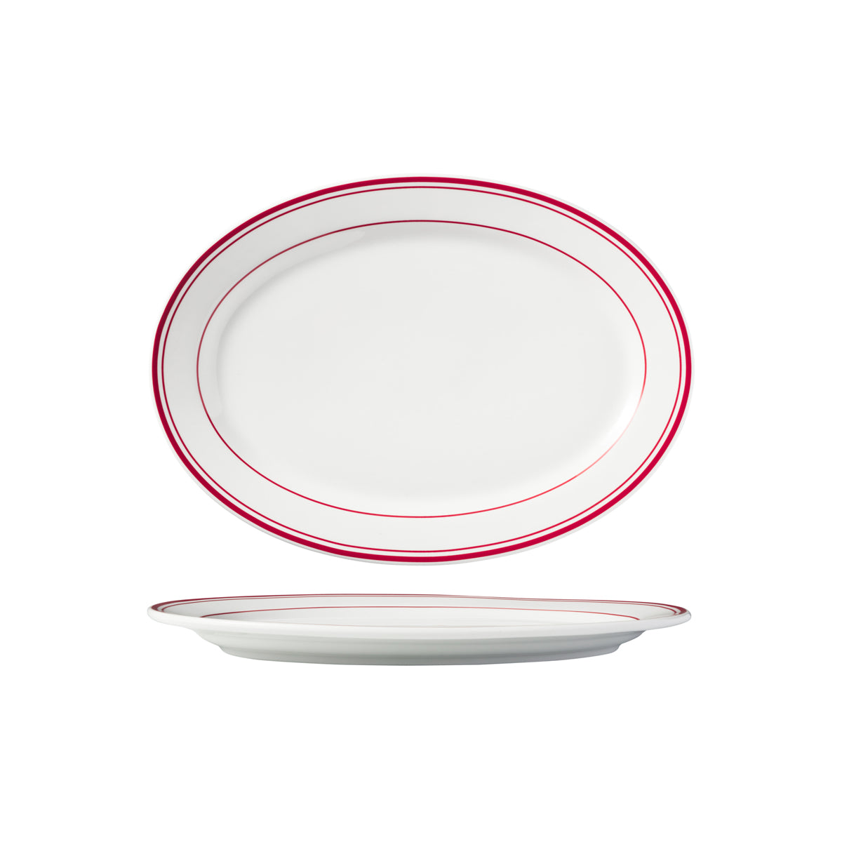 HAG.WBI0114 Maxwell & Williams Bistro Red Rim Oval Platter 305x220mm Globe Importers Adelaide Hospitality Supplies