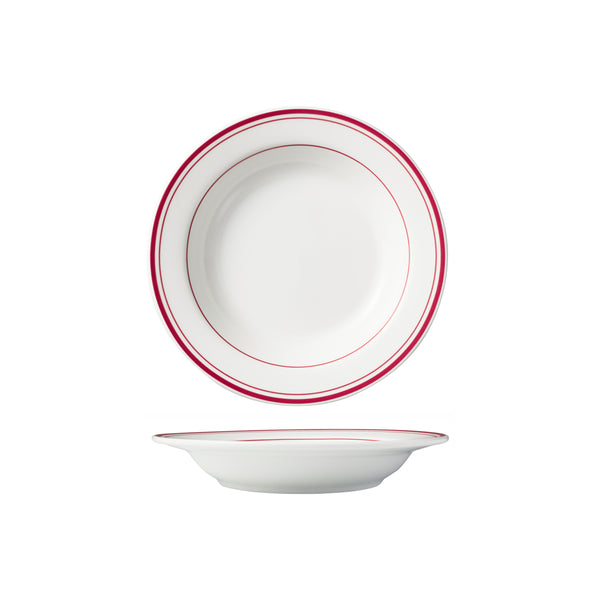 HAG.WBI0134 Maxwell & Williams Bistro Red Rim Flat Rim Soup Bowl 230x37mm Globe Importers Adelaide Hospitality Supplies