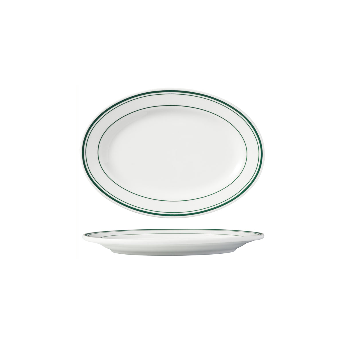 HAG.WBI0145 Maxwell & Williams Bistro Green Rim Oval Plate 210x150mm Globe Importers Adelaide Hospitality Supplies