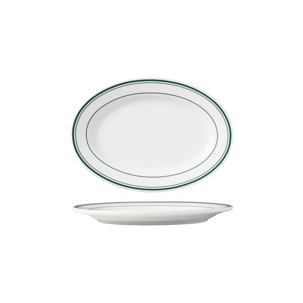 HAG.WBI0145 Maxwell & Williams Bistro Green Rim Oval Plate 210x150mm Globe Importers Adelaide Hospitality Supplies