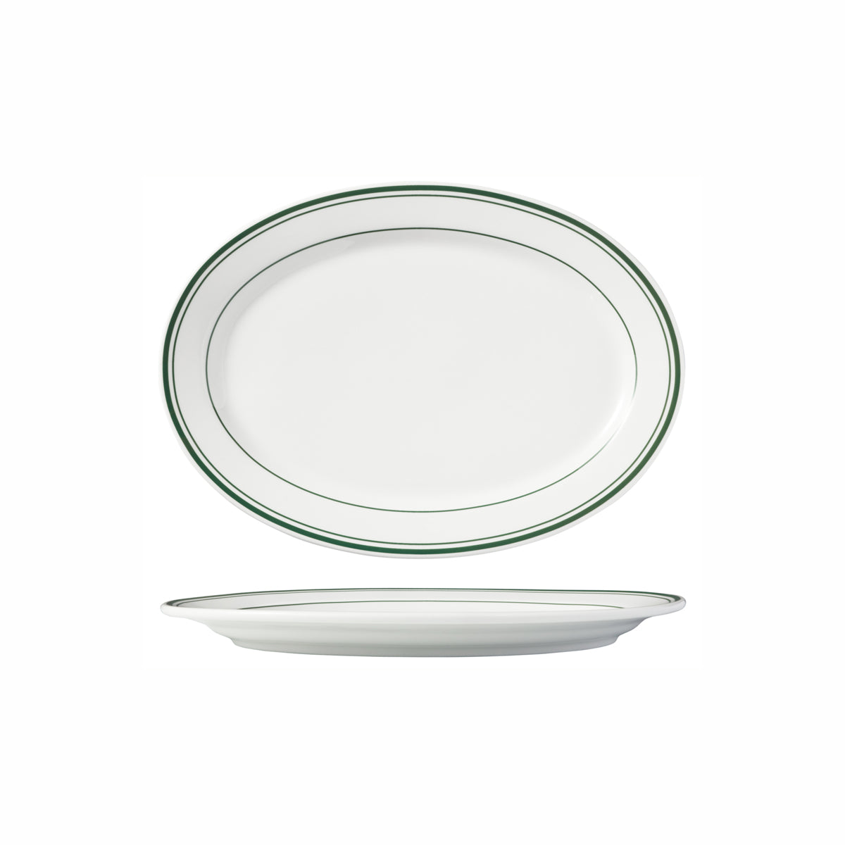 HAG.WBI0147 Maxwell & Williams Bistro Green Rim Oval Platter 285x205mm Globe Importers Adelaide Hospitality Supplies