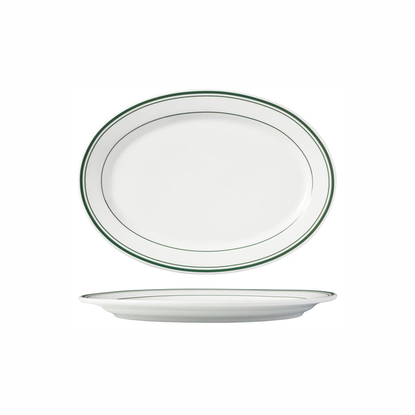 HAG.WBI0147 Maxwell & Williams Bistro Green Rim Oval Platter 285x205mm Globe Importers Adelaide Hospitality Supplies