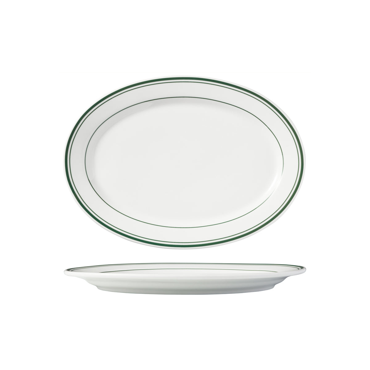 HAG.WBI0148 Maxwell & Williams Bistro Green Rim Oval Platter 305x220mm Globe Importers Adelaide Hospitality Supplies
