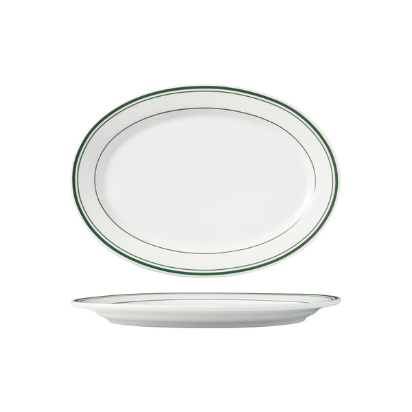 HAG.WBI0148 Maxwell & Williams Bistro Green Rim Oval Platter 305x220mm Globe Importers Adelaide Hospitality Supplies