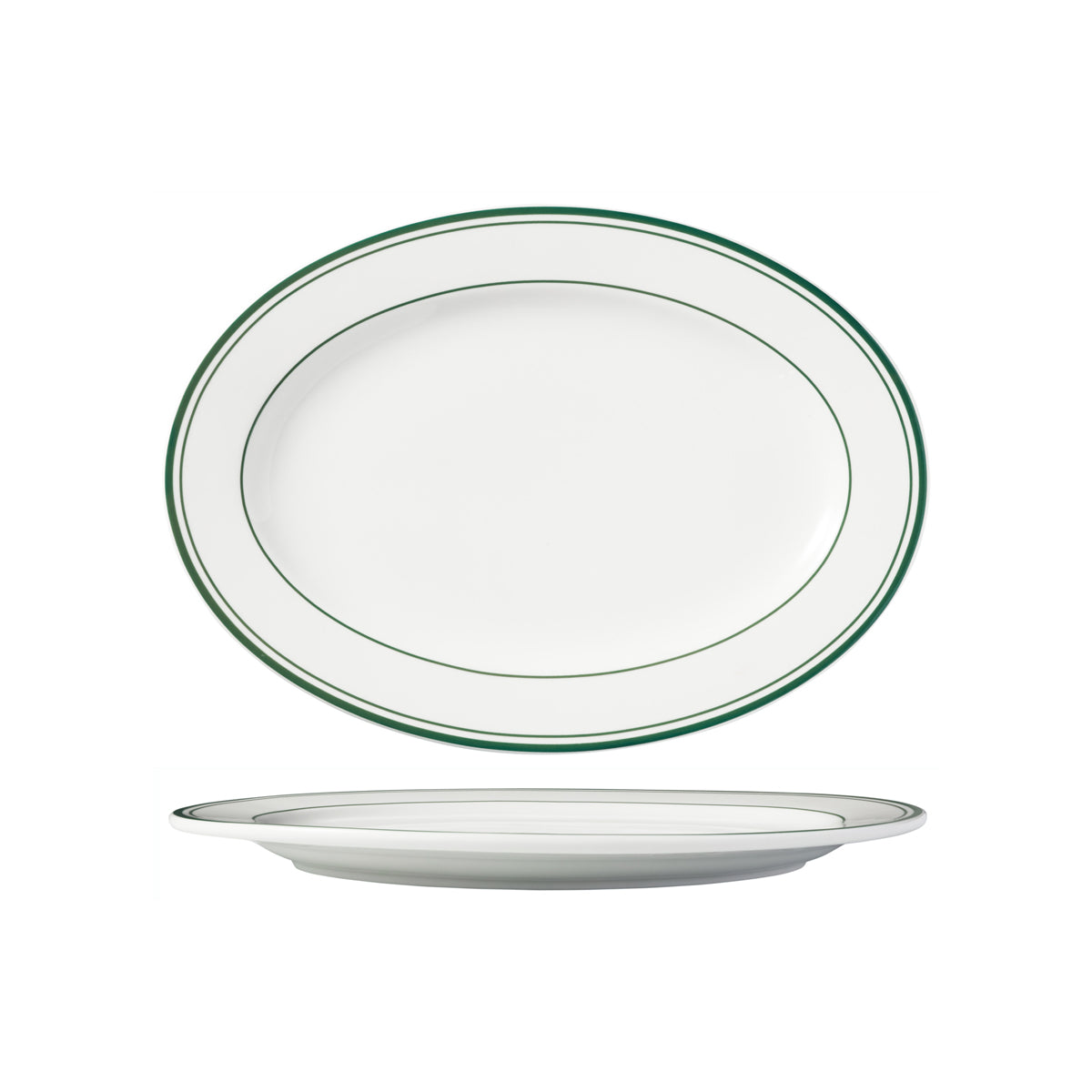 HAG.WBI0149 Maxwell & Williams Bistro Green Rim Oval Plate Wide Rim 350x250mm Globe Importers Adelaide Hospitality Supplies