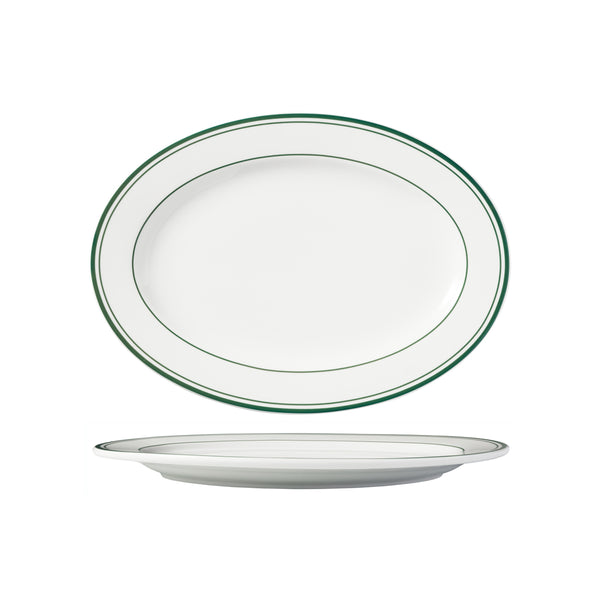 HAG.WBI0149 Maxwell & Williams Bistro Green Rim Oval Plate Wide Rim 350x250mm Globe Importers Adelaide Hospitality Supplies