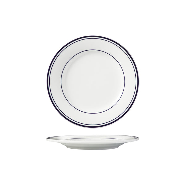 HAG.WBI0173 Maxwell & Williams Bistro Blue Rim Round Wide Rim Plate 210mm Globe Importers Adelaide Hospitality Supplies