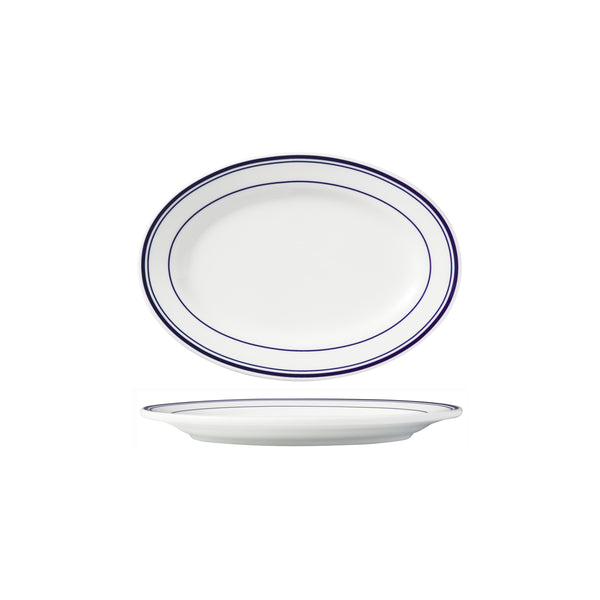HAG.WBI0179 Maxwell & Williams Bistro Blue Rim Oval Plate 210x150mm Globe Importers Adelaide Hospitality Supplies