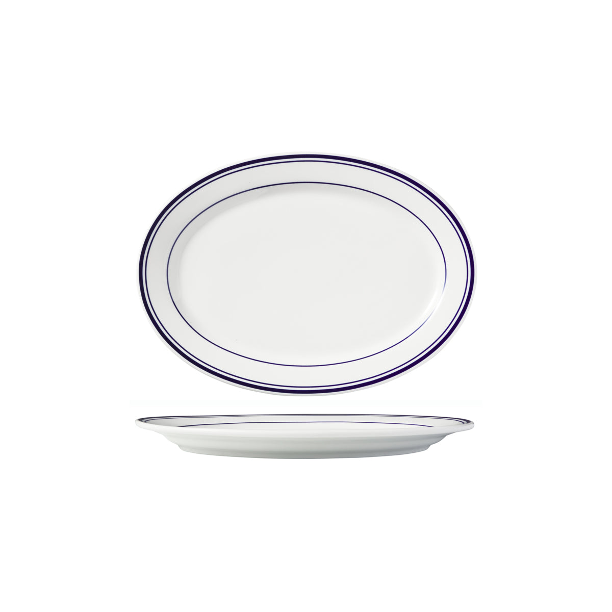 HAG.WBI0180 Maxwell & Williams Bistro Blue Rim Oval Platter 235x130mm Globe Importers Adelaide Hospitality Supplies