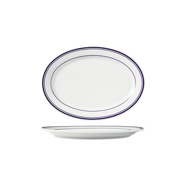 HAG.WBI0180 Maxwell & Williams Bistro Blue Rim Oval Platter 235x130mm Globe Importers Adelaide Hospitality Supplies