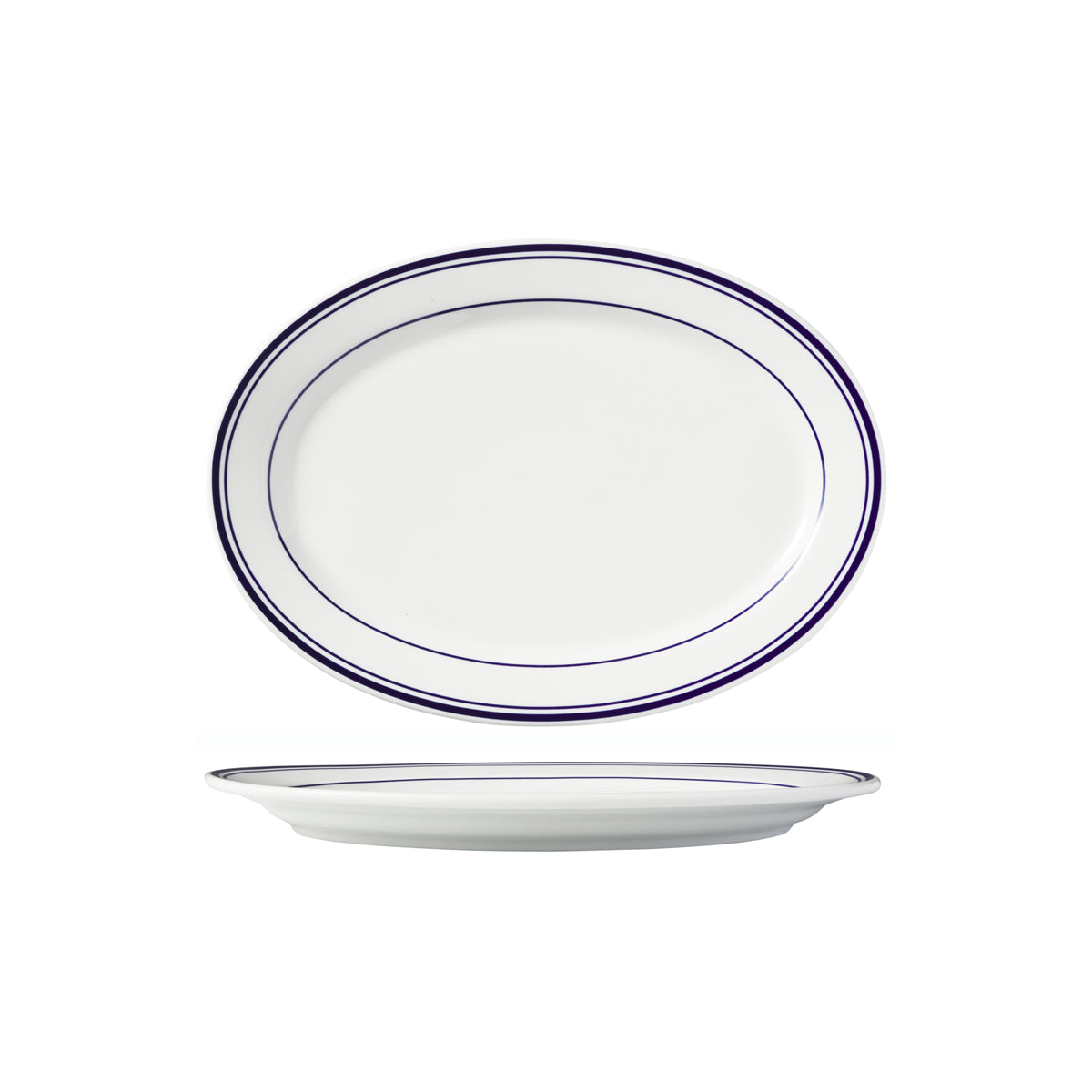 HAG.WBI0181 Maxwell & Williams Bistro Blue Rim Oval Platter 285x205mm Globe Importers Adelaide Hospitality Supplies