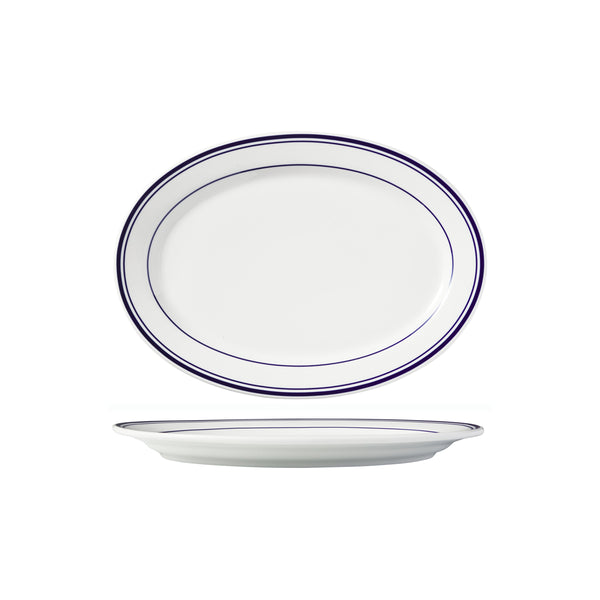 HAG.WBI0181 Maxwell & Williams Bistro Blue Rim Oval Platter 285x205mm Globe Importers Adelaide Hospitality Supplies