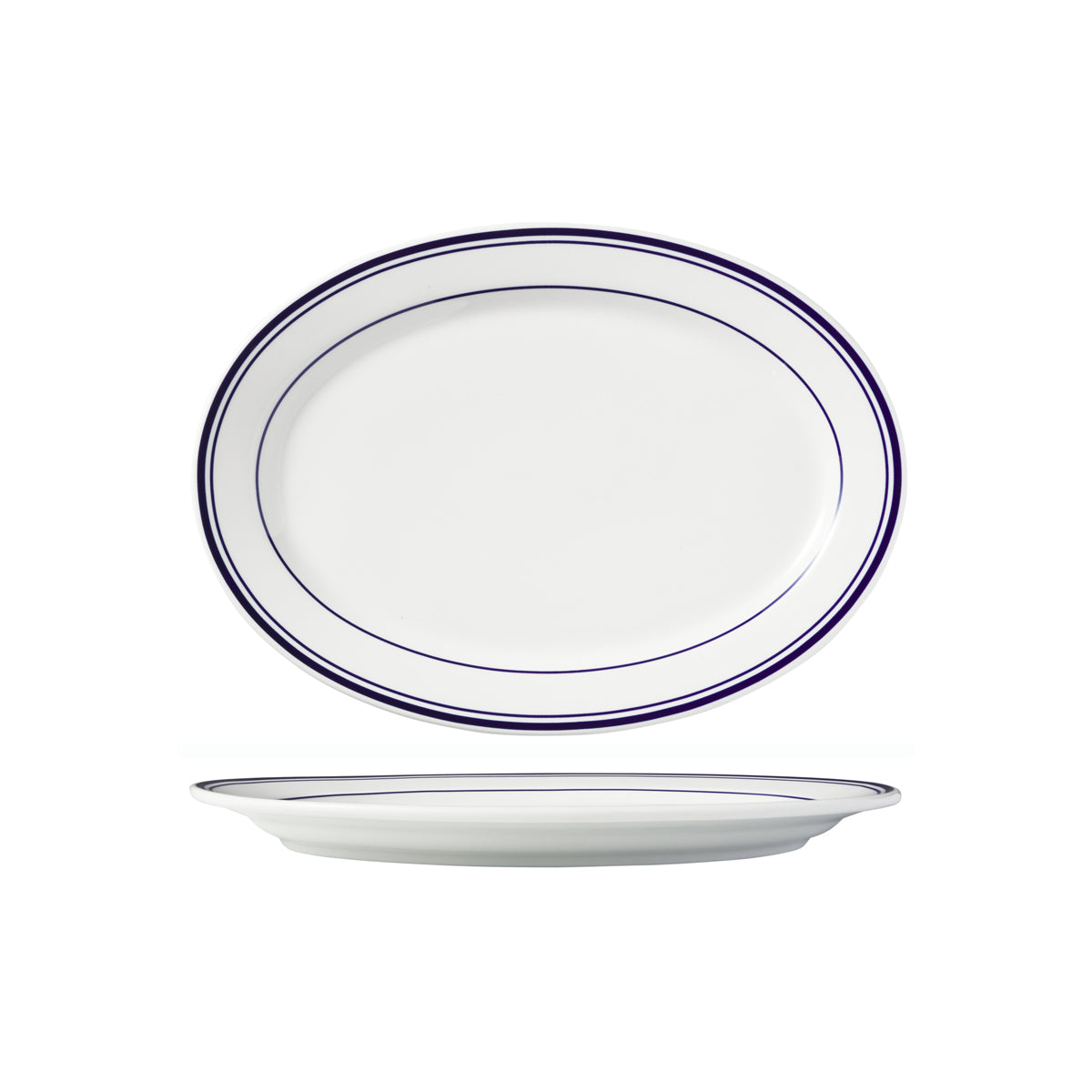 HAG.WBI0182 Maxwell & Williams Bistro Blue Rim Oval Platter 305x220mm Globe Importers Adelaide Hospitality Supplies