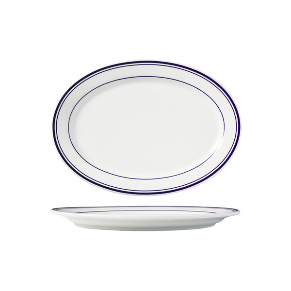 HAG.WBI0182 Maxwell & Williams Bistro Blue Rim Oval Platter 305x220mm Globe Importers Adelaide Hospitality Supplies