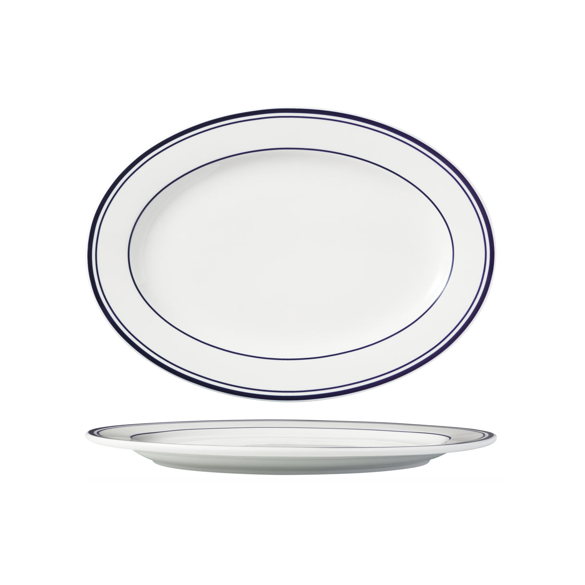 HAG.WBI0183 Maxwell & Williams Bistro Blue Rim Oval Plate Wide Rim 350x250mm Globe Importers Adelaide Hospitality Supplies